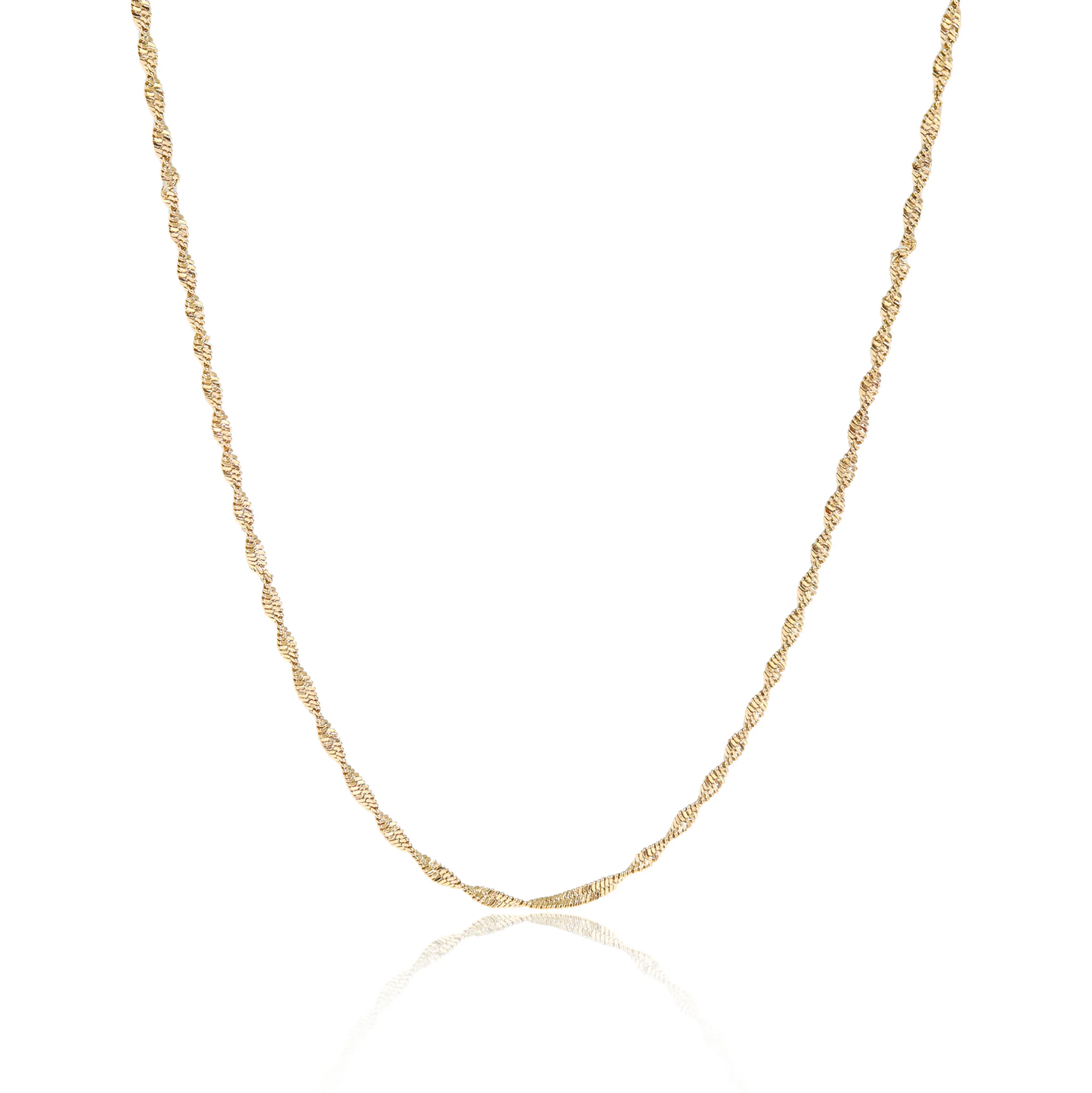 Gold chain necklace on a white background