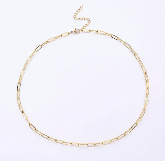 Gold chain necklace on a white background
