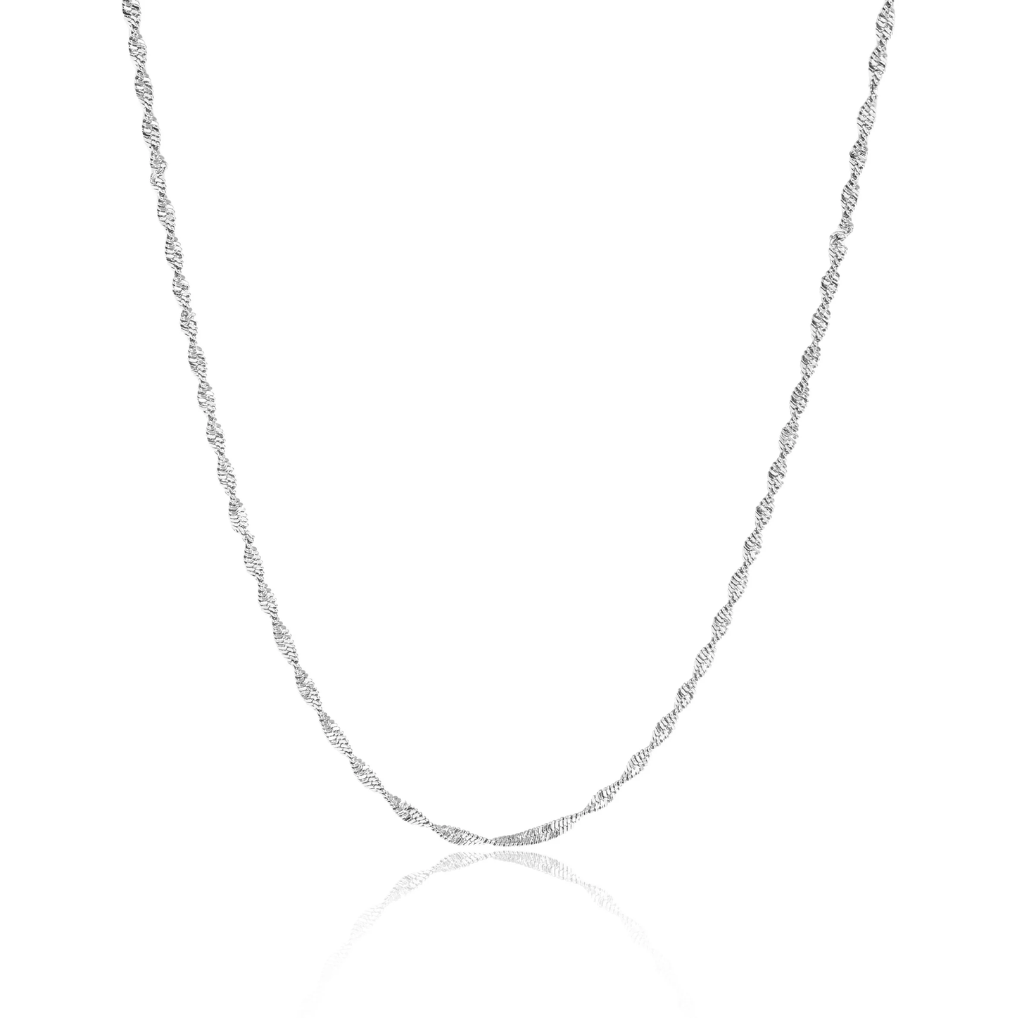 Silver chain necklace on a white background